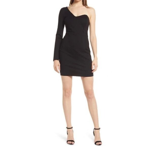 New Lulus Alsandair One Shoulder Sweetheart Bodycon Dress Black Sexy LBD Sz L - Picture 14 of 14